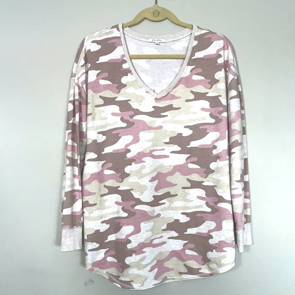 Z Supply Dusty Pink Camo Vneck Weekender Pullover Sz XS - Picture 3 of 9